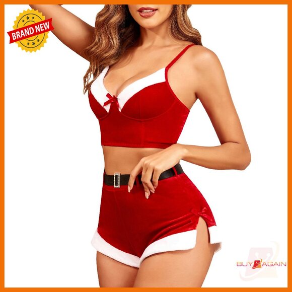 Velvet Santa Lingerie Set with Belt Soft Stretchy Fabric Adjustable Straps